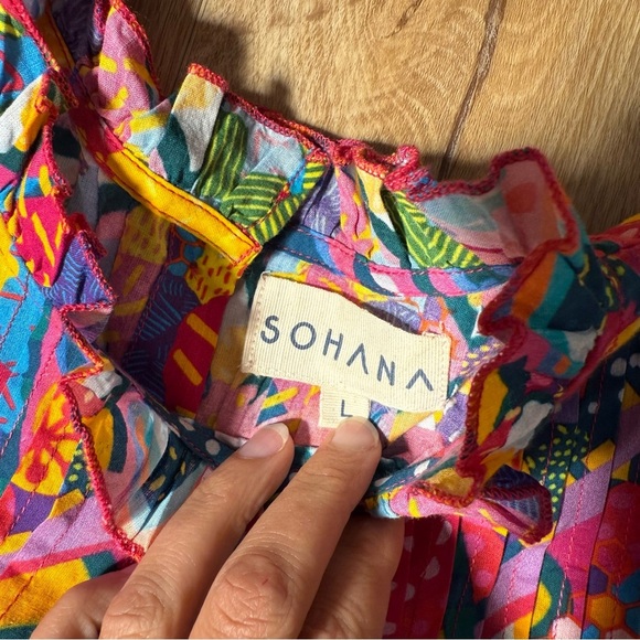 Sohana Colorful Multicolor Ruffle Sleeve Flutter‎ Women's Top Size Large - Picture 3 of 6